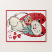 Vintag Retro Katze mit Blume Valentinstag Puzzle (Horizontal)