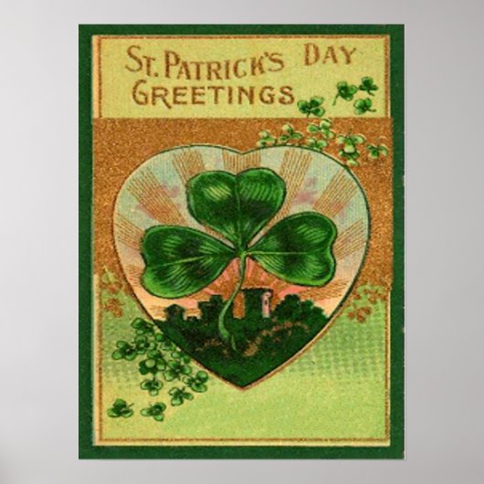 Vintag Retro Kleeblatt St Patrick's Grußkarte Poster (Vorne)