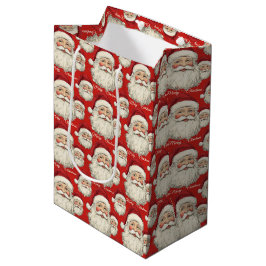 Vintag Retro lächelnd Santa Face Red Mittlere Geschenktüte