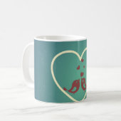 Vintag Retro Love Birds Herzen Aquamarin BlueTurqu Kaffeetasse (Vorderseite Links)