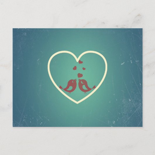 Vintag Retro Love Birds Herzen Aquamarin BlueTurqu Postkarte (Vorderseite)