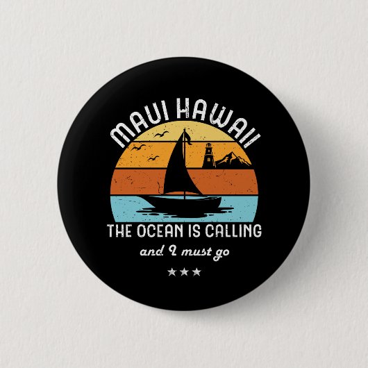 Vintag Retro Maui Hawaii Segeln Button (Vorderseite)
