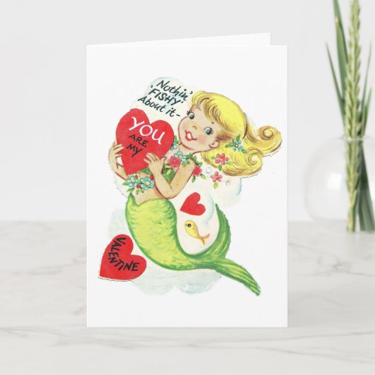 Vintag Retro Mermaid Valentinstag Feiertagskarte (Vorderseite)