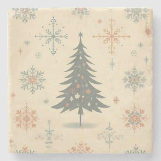 Vintag/Retro Moderne Weihnachten/Winter Steinuntersetzer (Vorderseite)