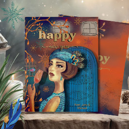 Vintag Retro Neujahr Orange Blue Karte