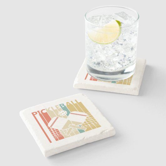 Vintag Retro Pickleball Steinuntersetzer (Seitenansicht)