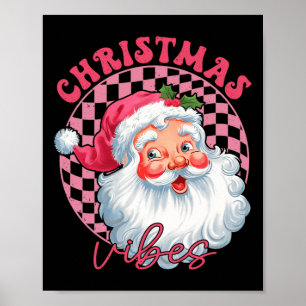 Vintag Retro Pink Santa Christmas Vibes Groovy Pi Poster