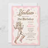Vintag Retro Pink Yeehaw Cowgirl 21. Geburtstag Einladung (Vorderseite)