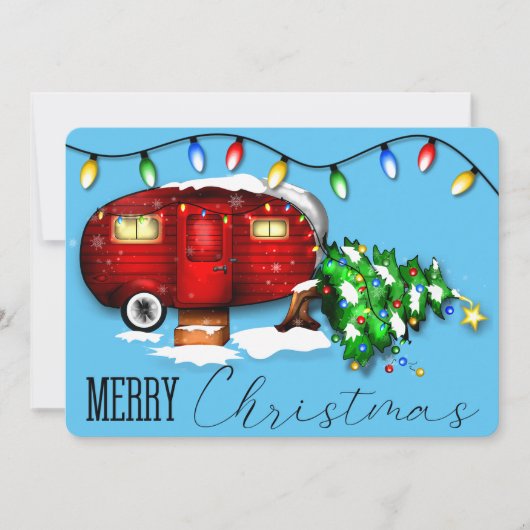 Vintag Retro Red Camper Weihnachtskarte Feiertagskarte (Vorderseite)