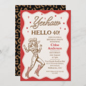 Vintag Retro Red Cheetah Cowgirl 40. Geburtstag Einladung (Vorne/Hinten)