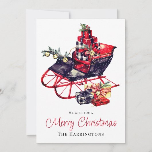 Vintag Retro Red Sleigh Weihnachtskarte (Vorderseite)