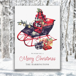 Vintag Retro Red Sleigh Weihnachtskarte