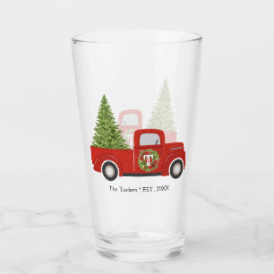 Vintag Retro Red Truck Weihnachtsbaum Monogramm Glas