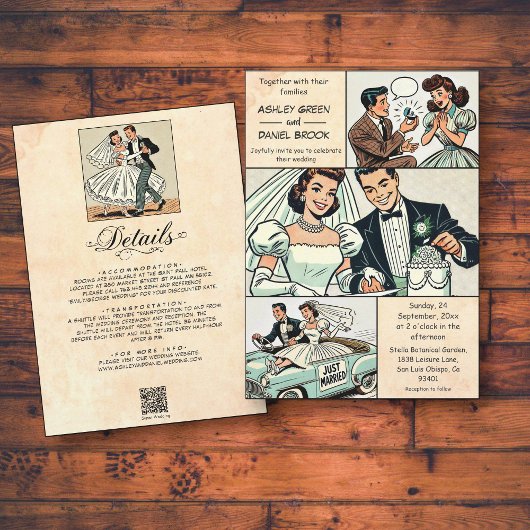 Vintag Retro Romantische Nostalgie 50er Comic Hoch Einladung