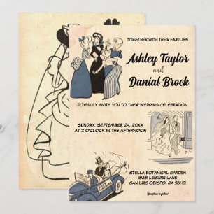 Vintag Retro Romantisches Altes Comic Hochzeit Einladung