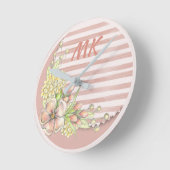 Vintag Retro Rosa Streifen Mit Monogramm Runde Wanduhr (Winkel)