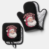 Vintag Retro Rosa Weihnachten Ofenhandschuh & Topflappen-Set (Vorderseite/Rückseite)