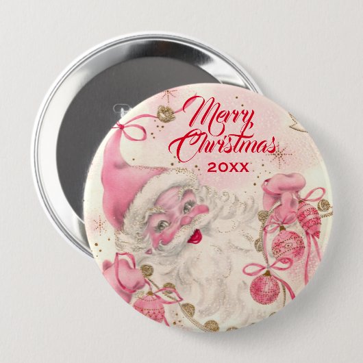 Vintag Retro Rosa Weihnachtsfeiertag Button (Vorne & Hinten)