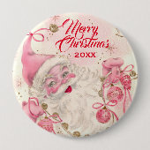 Vintag Retro Rosa Weihnachtsfeiertag Button (Vorderseite)