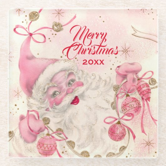 Vintag Retro Rosa Weihnachtsfeiertag Glasuntersetzer (Vorderseite)