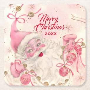 Vintag Retro Rosa Weihnachtsfeiertag Rechteckiger Pappuntersetzer