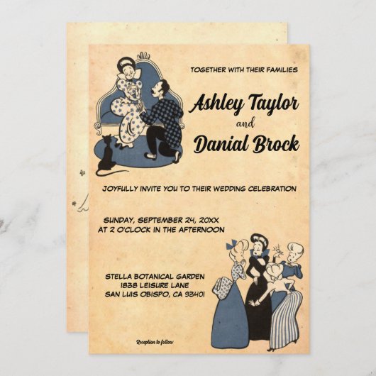 Vintag Retro Rustikaler romantischer 50er Alte Hoc Einladung (Vorne/Hinten)