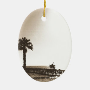 Vintag Retro san clemente pier california sepia Keramik Ornament