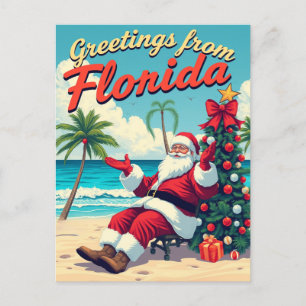 Vintag Retro Santa Claus am Strand - Florida Postkarte