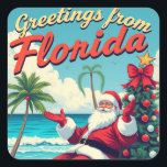 Vintag Retro Santa Claus am Strand - Florida Quadratischer Aufkleber<br><div class="desc">Mit diesem Vintagen Retro Santa Claus auf dem Strandaufkleber fügen Sie Ihren Sachen einen festlichen Flair hinzu! Mit einer charmanten Darstellung des Weihnachtsmannes, der die Sonne Floridas aufnimmt, verkörpert dieser Aufkleber den Geist eines tropischen Weihnachtsgeschehens. Ideal für die Dekoration Ihres Laptops, einer Wasserflasche oder einer Geschenkverpackung, ist es eine angenehme...</div>