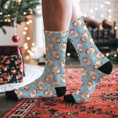 Vintag Retro Santa Claus Blaues Weihnachtsmuster Socken