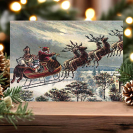 Vintag Retro Santa Claus Rentier Sleigh Feiertagskarte