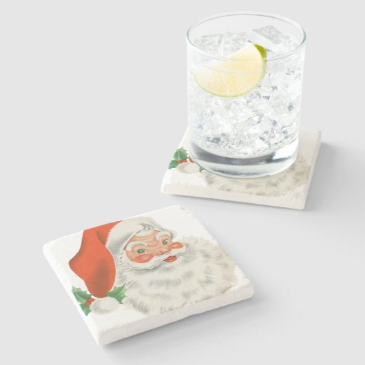 Vintag Retro Santa Claus Steinuntersetzer (Seitenansicht)