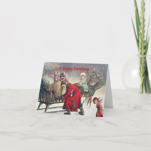 Vintag Retro Santa Claus und WeihnachtsAngels Karte (Vorderseite)