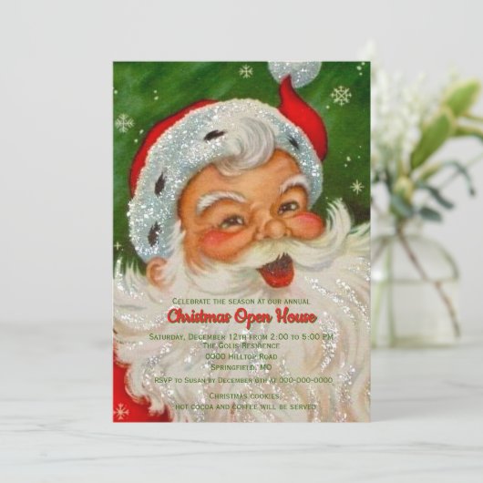 Vintag Retro Santa Claus Weihnachten Einladung (Stehend Vorderseite)