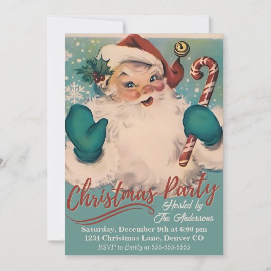 Vintag Retro Santa Custom Party Einladung (Vorderseite)