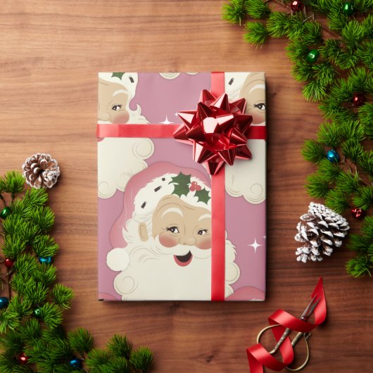 Vintag Retro Santa Face Sparkasse Rosa Geschenkpapier (Feiertagsgeschenk)