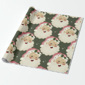 Vintag Retro Santa Face Sparkone Grün Geschenkpapier (Ungerollt)
