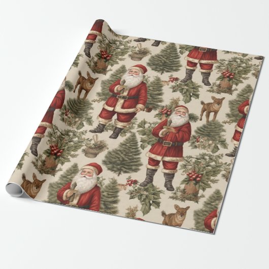 Vintag Retro Santa Geschenkpapier (Ungerollt)
