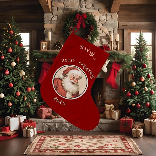 Vintag Retro Santa Großer Weihnachtsstrumpf