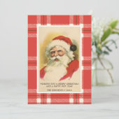 Vintag Retro Santa | Rote Karierte Weihnachtskarte (Stehend Vorderseite)