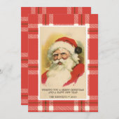 Vintag Retro Santa | Rote Karierte Weihnachtskarte (Vorne/Hinten)