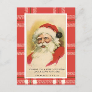 Vintag Retro Santa Rote Karierte Weihnachtskarte Postkarte