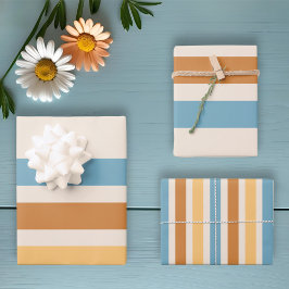 Vintag Retro Schlicht Creme und Blaue Orangenstrei Geschenkpapier Set