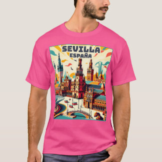 Vintag Retro Sevillaseville Spanien Sehenswürdigke T-Shirt