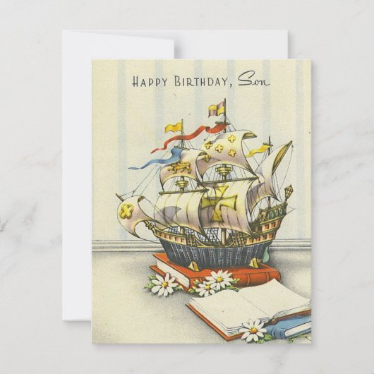 Vintag Retro Ship Happy Birthday Son Mitteilungskarte (Vorderseite)