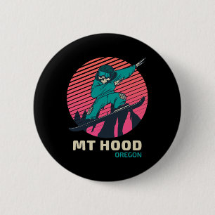 Vintag Retro Snowboarden Skelett Berg Hood Ore Button