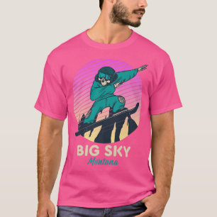 Vintag Retro Snowboarden Skelett Big Sky Montan T-Shirt