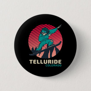 Vintag Retro Snowboarden Skelett Telluride Colo Button