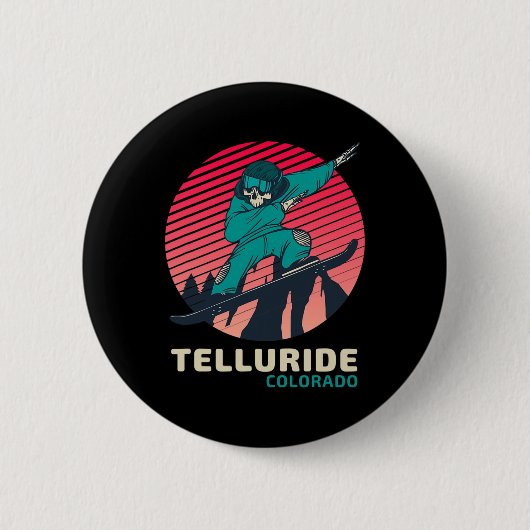 Vintag Retro Snowboarden Skelett Telluride Colo Button (Vorderseite)