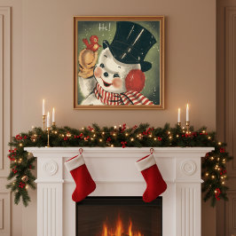 Vintag Retro Snowman Holiday Poster